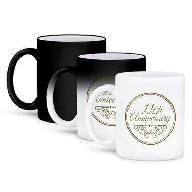 Imagem de 3dRose InspirationzStore Ocasiões – Presente de 11º aniversário – Texto dourado para celebrar aniversários de casamento 11 onze anos juntos – Canecas (caneca_154453), Black/White, 11 oz, 1