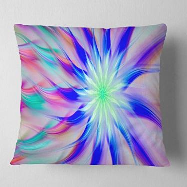 Imagem de Design Exotic Blue Fractal Spiral Flower Sala de estar, Sofá, Travesseiro + Capa de almofada impressa em ambos os lados 45,72 cm x 45,72 cm