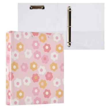 Imagem de Fichário de 3 anéis de margarida colorido estilo retrô anos 70, fichário decorativo de 3,8 cm, com prancheta e 3 bolsos transparentes, comporta 200 folhas de papel tamanho A4 à prova d'água para