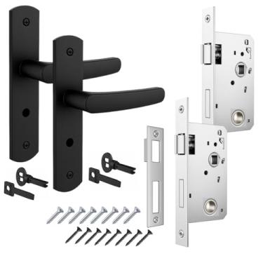 Imagem de Kit 2 Fechaduras Completas Soprano Ipanema Porta Madeira Banheiro Chave Fixa Maçanetas Espelho Contra Testa Parafusos