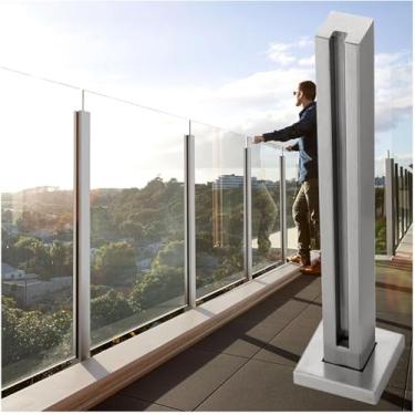 Imagem de Kit De Balaustrada De Sistema De Corrimão De Vidro Quadrado De Metal, Coluna De Guarda-corpo De Sótão Externo Interno Poste De Cerca De Piscina, Escada De, Color Gray, 115cm/45.2inch High