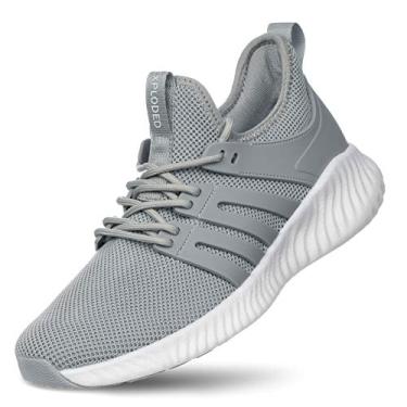 Imagem de Tênis masculino para caminhada, espuma viscoelástica, tênis, corrida, academia, ultraleve, respirável, tênis esportivo sem cadarço, Cinza, 37