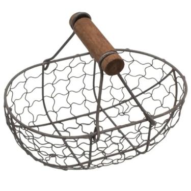 Imagem de Cesta de piquenique, corpo de ferro, elegante, alça de madeira, cesta de ovos, cesto de frutas, pão, cesta portátil para cozinha, sala de jantar, acampamento ao ar livre