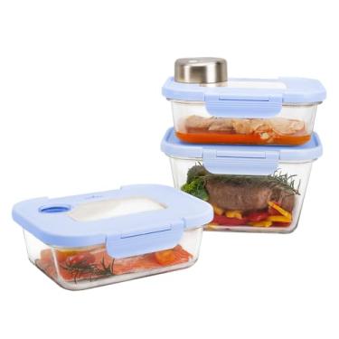 Imagem de SealVax Seladora a vácuo SeasonSeal com 3 recipientes de vidro herméticos – seladora a vácuo portátil com parada automática, ciclo de marinação de 20 minutos patenteado, armazenamento de alimentos