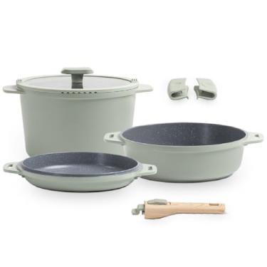 Imagem de Brinox, Jogo de Panelas Empilhável Brinox Loft 7 Peças Antiaderente Ceramic Life, Cabo Removível e Fundo de Indução – Verde