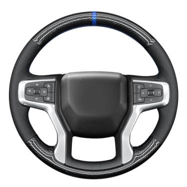 Imagem de MEWANT Capa de volante costurada à mão para Chevrolet Silverado 1500 2019-2024/Silverado 2500 2020-2024/Silverado 3500 2020-2024/Blazer 2019-2024/Suburban 2021-2024/Tahoe