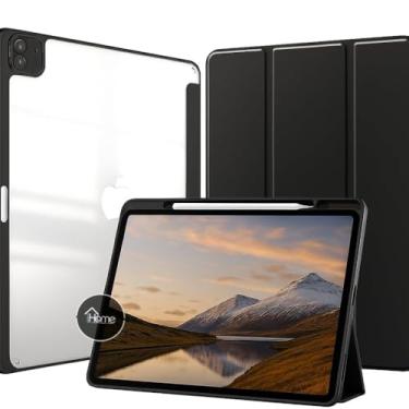 Imagem de Capa Case Premium para iPad Air 13 Polegadas M3/M2 (2025/2024) / iPad Pro 12.9 M1/M2 (2018/2020/2022) - Anti Impacto com função sleep e suporte para Apple Pencil (PRETO C/FUNDO TRANSPARENTE)