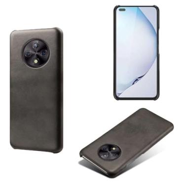 Imagem de Capa para Huawei Honor Play 50 Plus,Proteção contra quedas,Casca de volta de cor sólida simples,Design de couro de imitação de plástico-Black