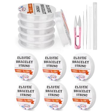 Imagem de Pulseira elástica de 6 tamanhos, cordão elástico para facilitar o nó com suprimentos para fabricação de joias, agulhas de miçangas e recipiente para armazenamento
