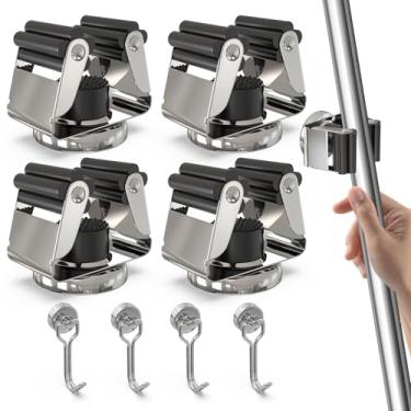 Imagem de 3-H Suporte de vassoura magnético atualizado com gancho magnético forte, pacote com 8, suporte de vassoura de parede sem broca, garra de vassoura de aço inoxidável para garagem, jardim, galpão