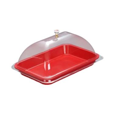 Imagem de Generic Suporte para bolo com bandeja de servir em formato de cúpula com tampa, conveniente e transparente, capa para comida para festas, restaurantes, Vermelho