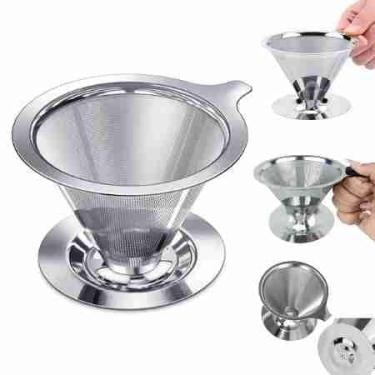 Imagem de Filtro De Café Inox Reutilizável 103 Grande Coador Ecológico Sem Papel Portátil