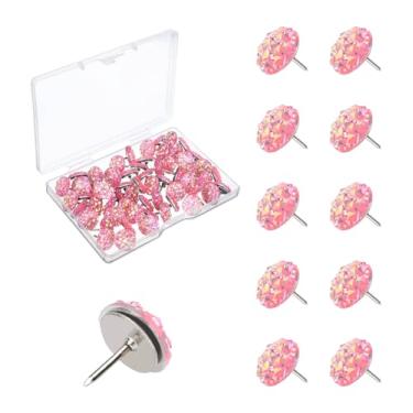 Imagem de 60 peças de pinos de diamante, tachinhas rosa de diamante, lindos pinos decorativos para quadro de avisos, tachinhas de polegar para quadro de avisos para tachinhas de cortiça (rosa, 60 peças)