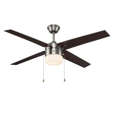 Imagem de Asher Hamilton Lighting Winslow Ventilador de teto LED de 122 cm com luz | Acabamento em níquel escovado | Ventilador interno de 5 lâminas com correntes de puxar | Kit de luz LED integrado de 22 W |