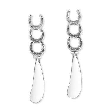 Imagem de UP Conjunto de espalhadores de queijo ferradura da ware, espalhadores de manteiga de liga de zinco com alças decorativas para queijo, creme e molhos, prata, 12 cm, conjunto de 2