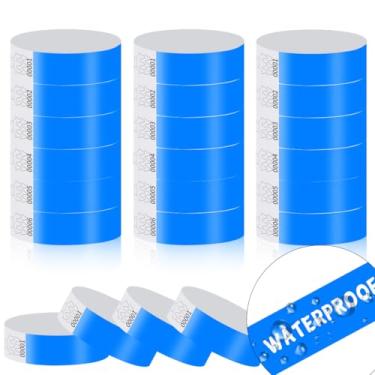 Imagem de Pacote com 300 pulseiras de papel para eventos à prova d'água, pulseiras leves de identificação de festivais, pulseiras adesivas neon para eventos para festas (azul)