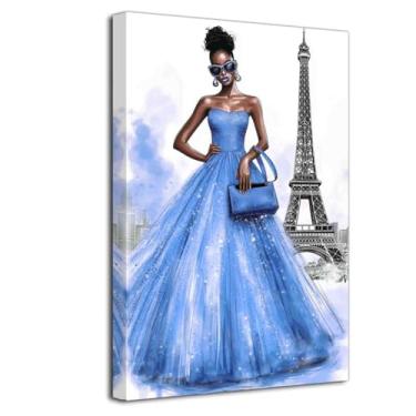 Imagem de LZIMU Arte de parede de Paris, fotos de mulheres negras, pinturas da Torre Eiffel, preto e branco, impressões em tela afro-americana, pôster moderno para decoração de quarto de meninas emoldurado