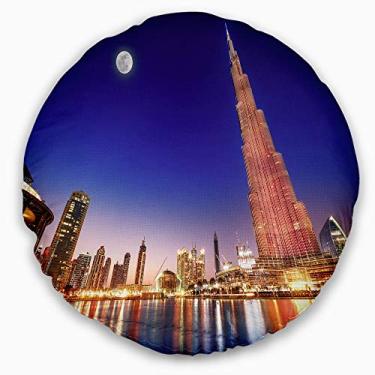 Imagem de Design Burj Khalifa paisagem noturna paisagem urbana sala de estar redonda, sofá, almofada de alta qualidade + capa de almofada impressa em ambos os lados 50 cm