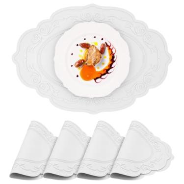 Imagem de yuuzue Jogo americano de silicone, jogo americano oval, resistente ao calor, impermeável, limpável, antiderrapante, protetor de mesa vintage para uso interno e externo