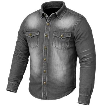 Imagem de Jackets 4 Bikes Camiseta masculina de motociclista com proteção de armadura nível 2 CE, bolsos ocultos, camisa de flanela de motociclista, mangas compridas, vented Reinforce Street Cruiser lavagem com