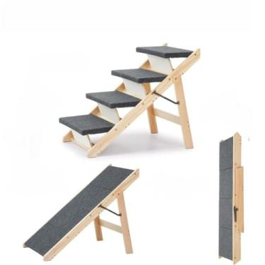 Imagem de Rampa para Pet Subir na Cama, Escada Pet com 3 Degraus em MDF e Carpete Antiderrapante para Cães e Gatos, Resistente até 15kg