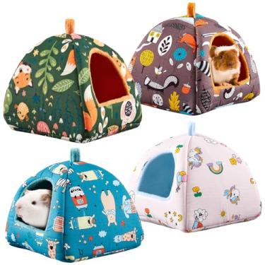 Imagem de Cinnvoice 4 peças de esconderijo de porquinho da índia, túnel de cama de porquinho da índia, acessórios de gaiola pequena lavável para coelho, ouriço, camundongos, chinchilas, hamsters, furões