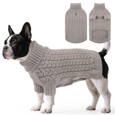 Imagem de SAWMONG Suéter para cães, suéteres para cães grandes, meninas e meninos, pulôver de malha de gola rolê, roupas para animais de estimação para clima frio (cinza, grande