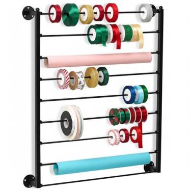 Imagem de Menkxi Organizador de fita de parede de 9 camadas, organizador de papel de embrulho, suporte de fita de armazenamento para costura, artesanato, malha, fita, grinalda, crochê, artesanato, salão