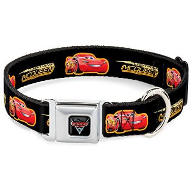 Imagem de Buckle-Down Coleira para cães com cinto de segurança DC-WDY357-L, grande, carros-3 lightning MCQUEEN pose/parafuso preto/amarelo