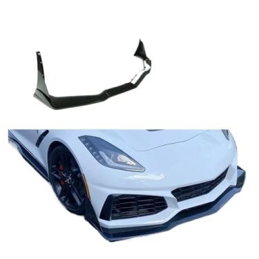 Imagem de Compatível com Corvette C7 2014-2019 modificado com lábio de para-choque dianteiro ZR1 com aletas, spoiler, divisor, acessórios para carros, kit de carroceria(Carbon Fiber black)