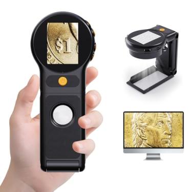 Imagem de Lupa com luz, lupa potente portátil de 500 x para leitura, microscópio USB para moedas, microscópio digital dobrável para idosos, inspeção, moedas, joias, exploração