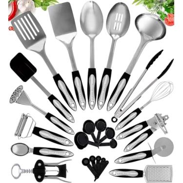 Imagem de Home Hero Conjunto de utensílios de cozinha de aço inoxidável - silicone resistente ao calor e ferramentas antiaderentes - Utensílios de cozinha de aço inoxidável duráveis - kit completo de copos e