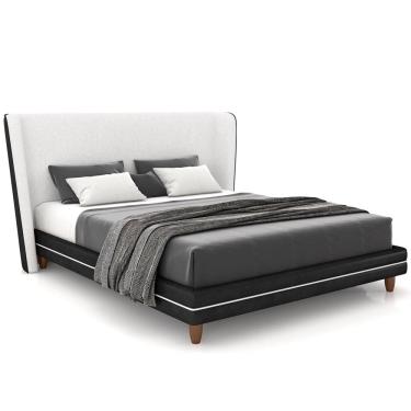 Imagem de Cabeceira Casal Nilo 160cm Com Cama Pés Madeira Suném P05 Couríssimo Preto Bouclê Cru  - Lyam Decor