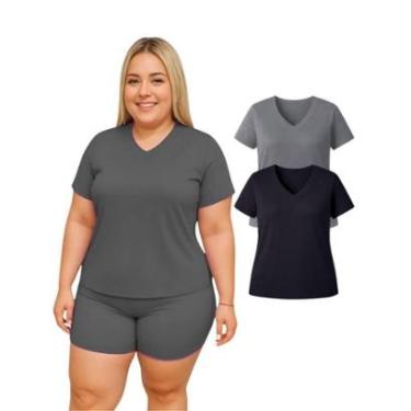 Imagem de Kit 2 Camiseta Manga Curta Dry Fitness Academia Plus Size-Feminino