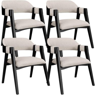 Imagem de Kit 4 Cadeiras Sala de Jantar Estar Living Estofada Suran L02 Preto Linho Cru - Lyam Decor