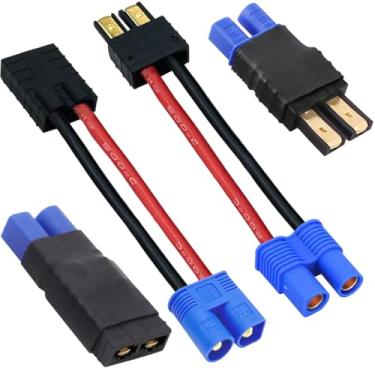 Imagem de DKARDU 2 pares de adaptadores de conector de bateria RC para plugue Traxxas para conector fêmea EC3 macho carregador ESC compatível com TRX/para bateria lipo Traxxas, para carro RC, barco, equilíbrio