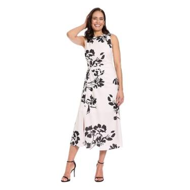 Imagem de London Times Vestidos femininos sem mangas com gola redonda e bainha midi para convidados de casamento, Creme/preto, 48