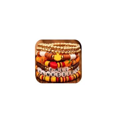 Imagem de Luolinice Pulseiras femininas de Ação de Graças com contas empilháveis de outono lindas pulseiras de peru abóbora folha de bordo joia de ação de graças, Large, Zinco, Sem Pedra Preciosa