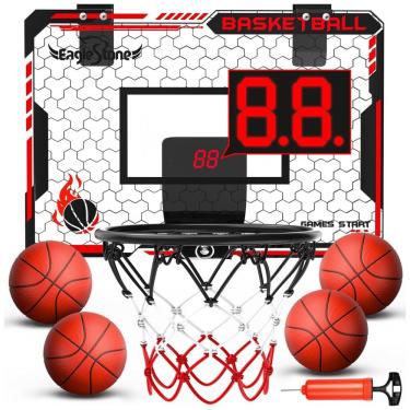 Imagem de Cesta de Basquete com 4 Bolas, Placar Eletrônico e Som de Torcida, Brinquedo Ideal para Crianças e Adultos, Eaglestone, Vermelho e Preto