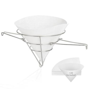 Imagem de GWYXC Filtro de óleo de fritadeira de aço inoxidável com suporte de cone e braços dobráveis 23,4 cm x 23,4 cm x 19,6 cm para reciclagem de óleo de cozinha