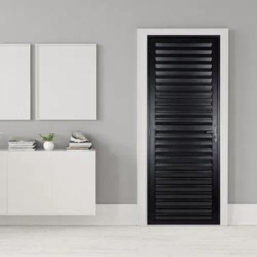 Imagem de Porta Vestiário Alumínio Palheta Preta 170x70 Com Fechadura - Fort Por