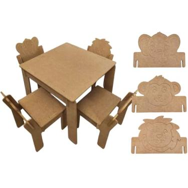 Imagem de Mesinha Infantil Criança Madeira Mdf 4 Cadeiras De Encaixe (5, Kit Safari)