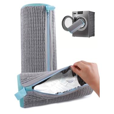 Imagem de 1 bolsa de máquina de lavar sapatos para tênis, kit de limpeza sem manchas, bolsa reutilizável de limpeza de sapatos de lavanderia para lavadora e secadora, cinza