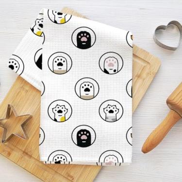 Imagem de Toalhas de cozinha fofas de gato com pata de cachorro, utensílios de mesa decorativos absorventes de microfibra pano de prato toalha de chá, toalhas de mão de waffle para cozinha, casa, banheiro