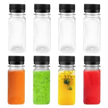 Imagem de 8 garrafas de suco de plástico de 60 ml com tampas recipientes pequenos para amostras de suco de leite e outras garrafas de viagem