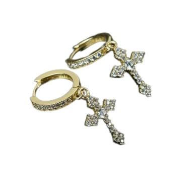 Imagem de Brincos femininos com pingente de cruz extravagante com zircônia cúbica deslumbrante, 1.38, Latão, Zircônia cúbica