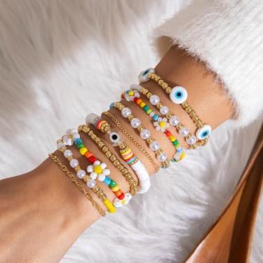 Imagem de Conjunto de pulseiras Boho com várias camadas de contas coloridas e ajustáveis empilháveis para mulheres, joias de presente, Medium, Miçanga, Sem Pedra Preciosa