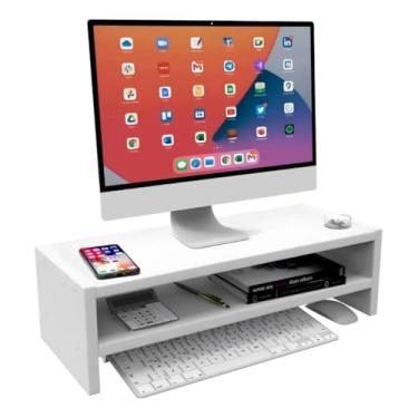 Imagem de Base para Monitor Mdf 52cm Ergonômico Mesinha Home Office Mesa Gamer Suporte Apoio P/ Tv Notebook(Duplo,Branco)