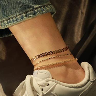 Imagem de Tornozeleira banhada a ouro em camadas de folha de strass para mulheres, corrente de elos ajustáveis delicados, presente de joias para festivais de verão.