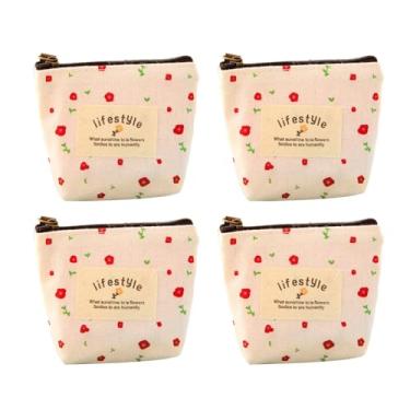 Imagem de Bolsa de moedas de lona floral, pacote com 4 - carteiras pequenas com zíper para mulheres e meninas, organizadores de bolso compactos